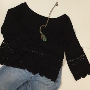Black Top with Lace Edges